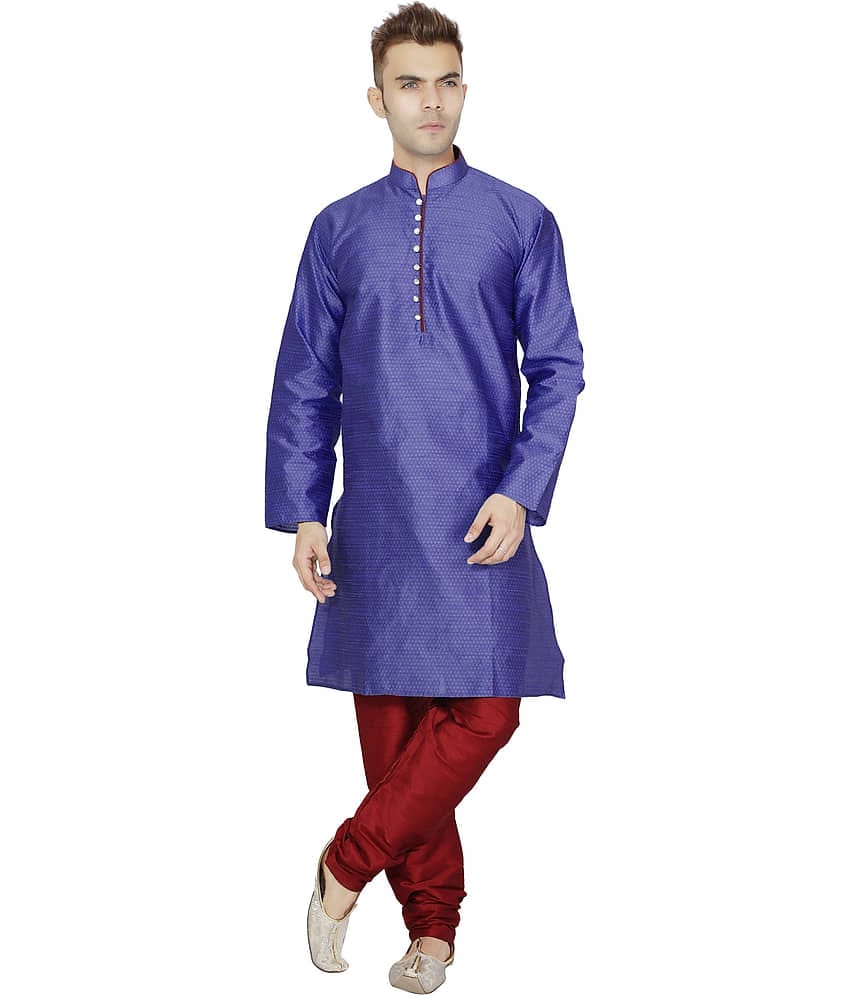 SKAVIJ Blue Silk Blend Kurta Pyjama Set