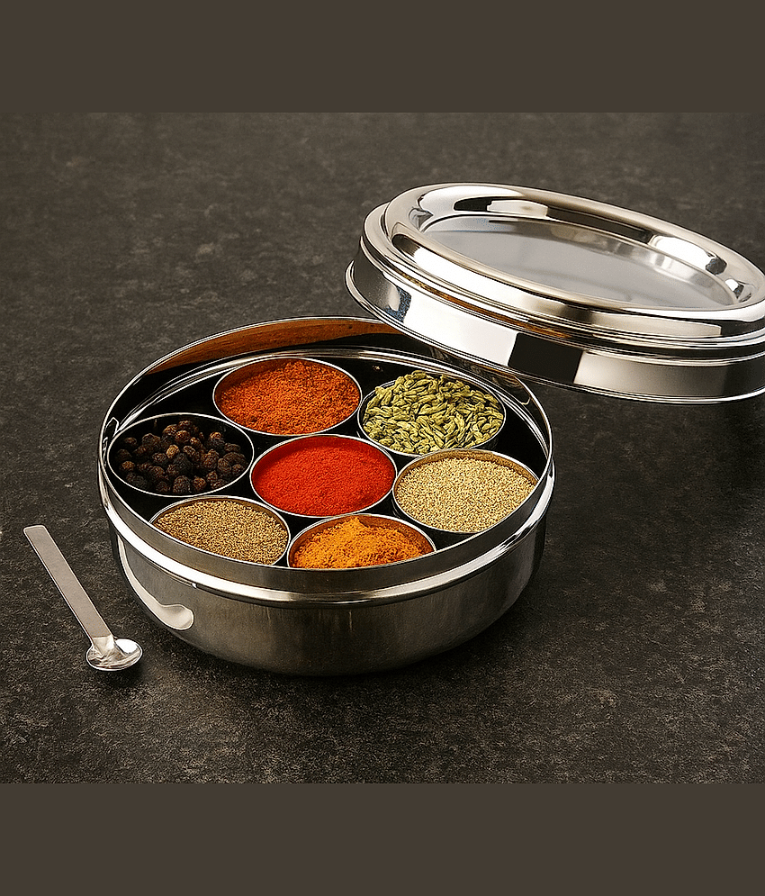 Visaxmi See-Through Steel Silver Spice Container ( Set of 7 )