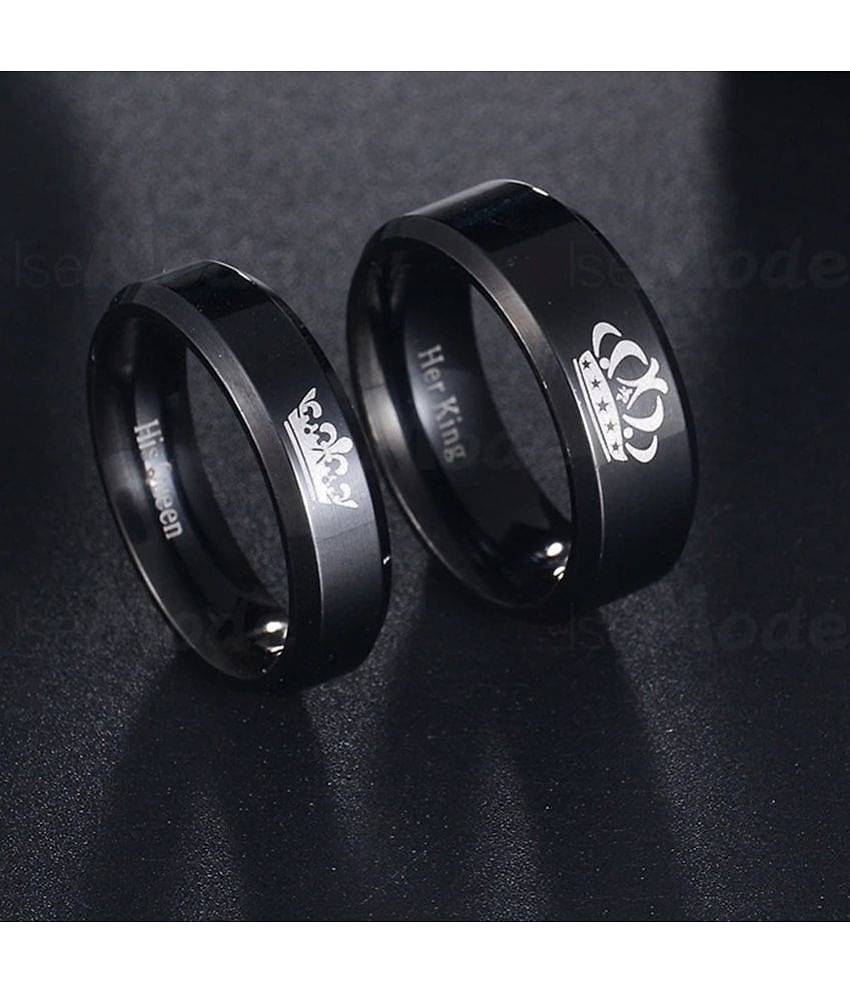 FASHION FRILL Black Couple Ring ( Pack of 2 )