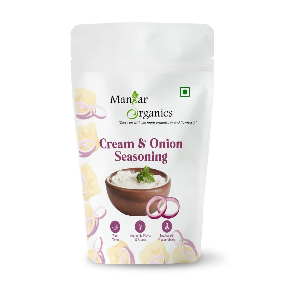 ManHar Organics Cream & Onion Seasoning Powder | Rich, Savory Flavour Enhancer for Snacks, Fries, Popcorn & More | 100g