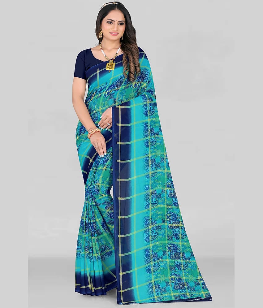 LEELAVATI Georgette Printed Saree With Unstitched Blouse Piece ( Light Blue )