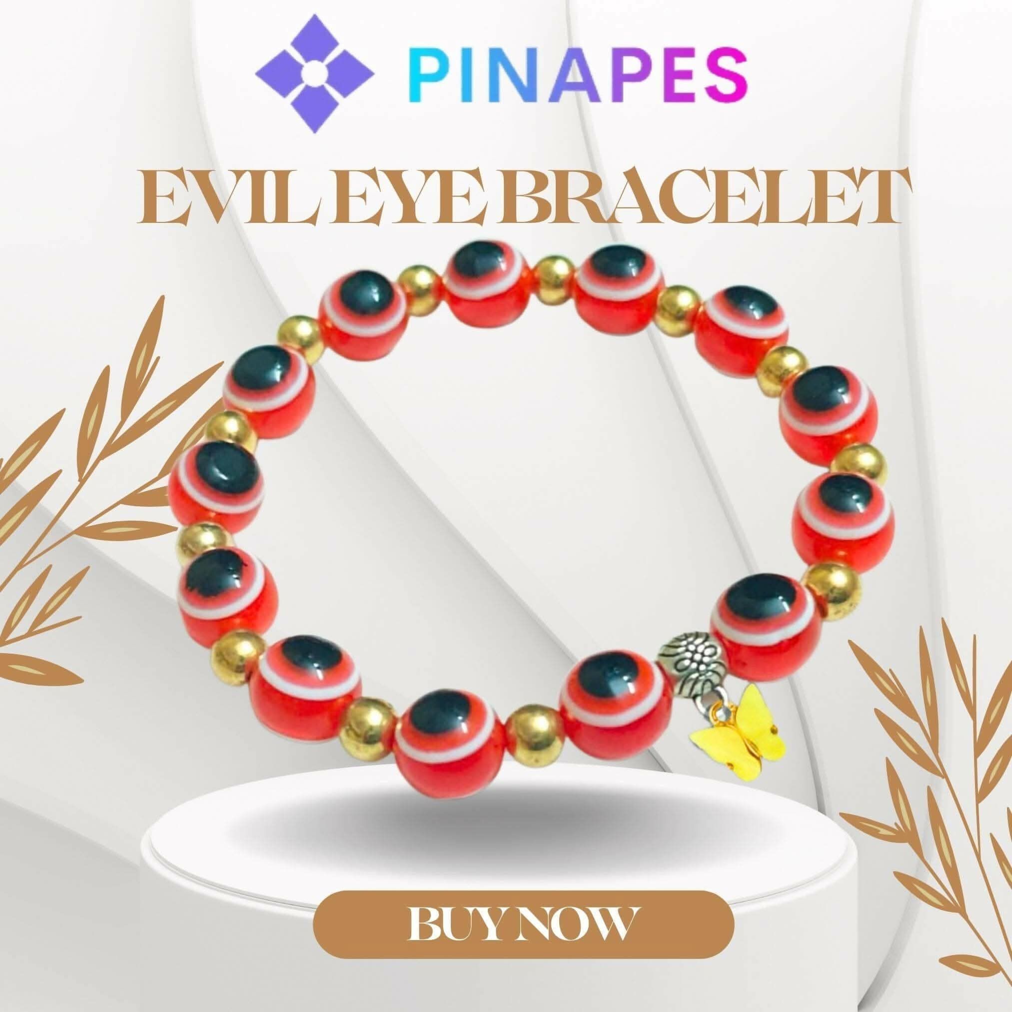 Pinapes Yellow Butterfly Beads and Evil Eye Charm Bracelet A Must-Have for Fashionable and Superstitious Women - Red