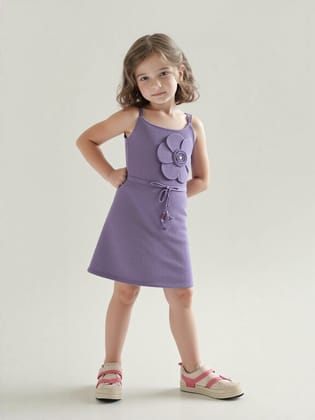 Girls Spaghetti Flower One-piece [GD-7456] (4-12 Years)-4-5Y (Size - 24) / Imported / Purple