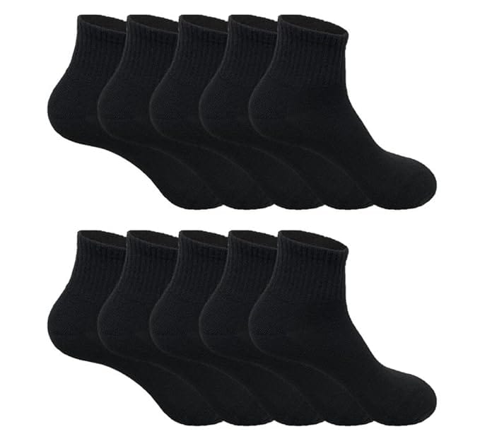 VOICI France Unisex Ankle Length Sports Socks for Wholeday Wearing Light weighted Black and White Solid Color Free Size - Black 10