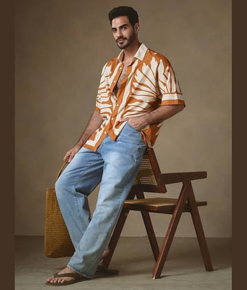 HARPITA Cotton Blend Regular Fit Printed Half Sleeves Men's Casual Shirt - Brown ( Pack of 1 )
