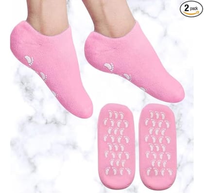Moisturizing Gel Socks with Non-Slip Grips, Pink and Blue, Cotton Fabric, Foot Care Treatment