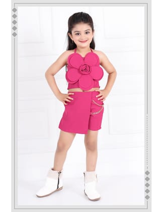Girls Pink Flower Co-Ord Set [GCS-3044](1-12Years)-9M-12M (Size - 16) / Pink / Imported