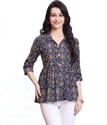 wonder weave Women's Cotton Regular Top ( Navy Blue )