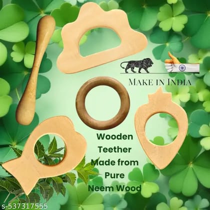 Pure Natural Neem Wooden Baby Teether Soother Choosni Made in India Healthy for baby gums