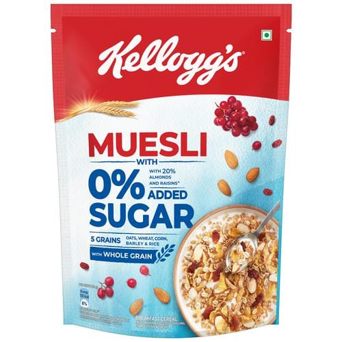 Kelloggs Muesli - With 0% Added Sugar, 500 g Pouch