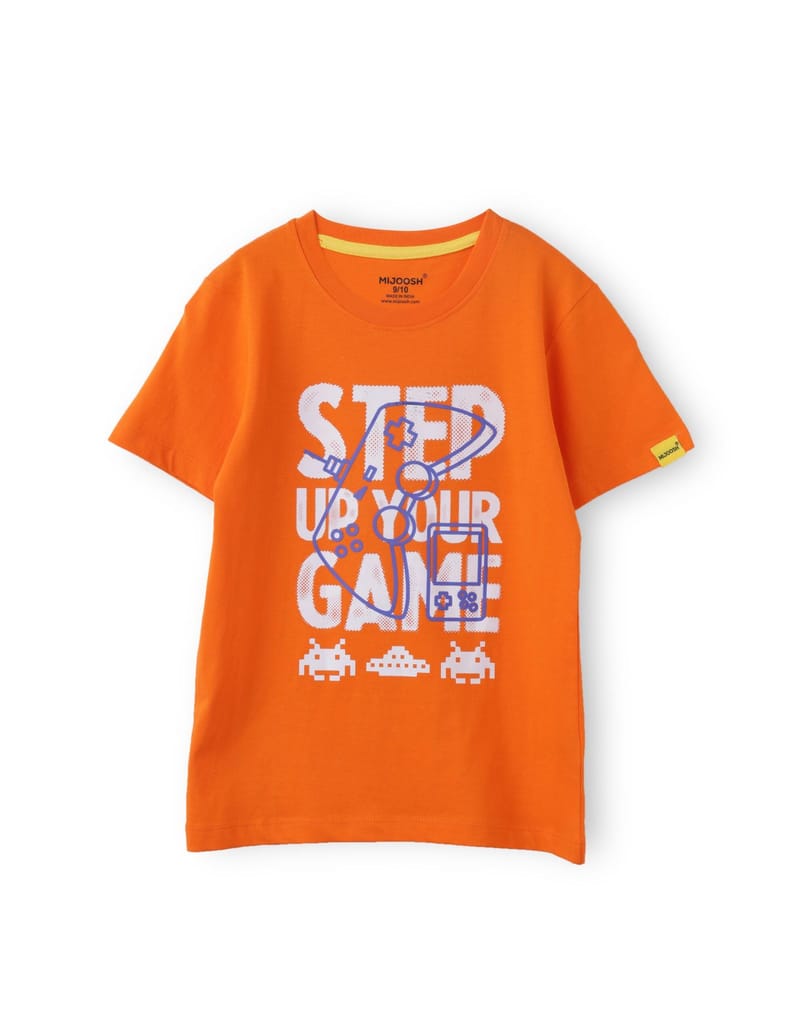Chic Kids Boys T shirt Cotton Scarlet Ibis Orange Step Your Game 2025 at ShopCircuit | ONDC