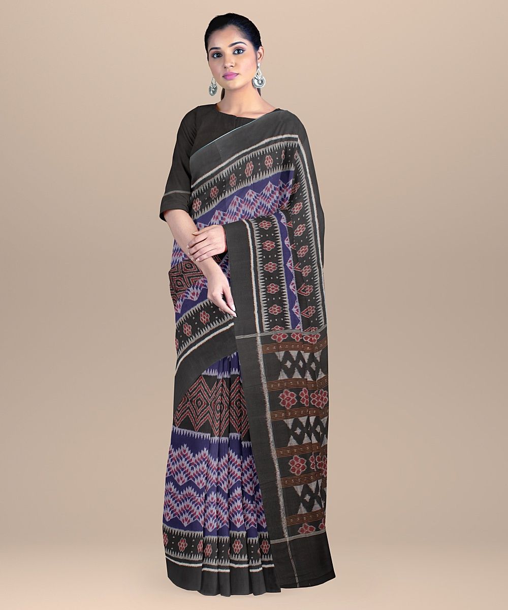 Navy Blue Black cotton Handloom Sambalpuri Saree