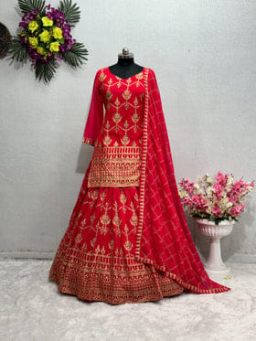 Designer Wear Top Lehenga And Dupatta With Chine Stitch Work Designer Wear Top Lehenga And Dupatta With Chine Stitch Work
