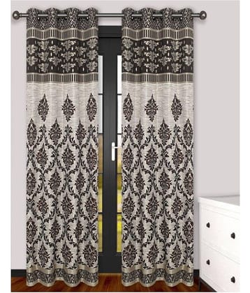 Tanishka Fabs Jacquard Blackout Eyelet Door Curtain 7 ft Pack of 2 -Brown