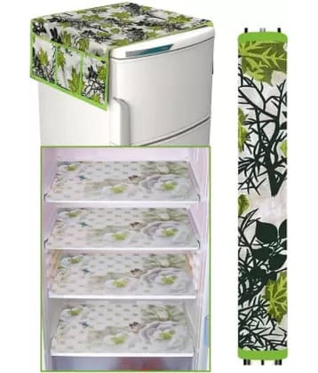 Pvc Floral Fridge Mat & Fridge Cover ( 97 55 ) Pack Of 6 Green