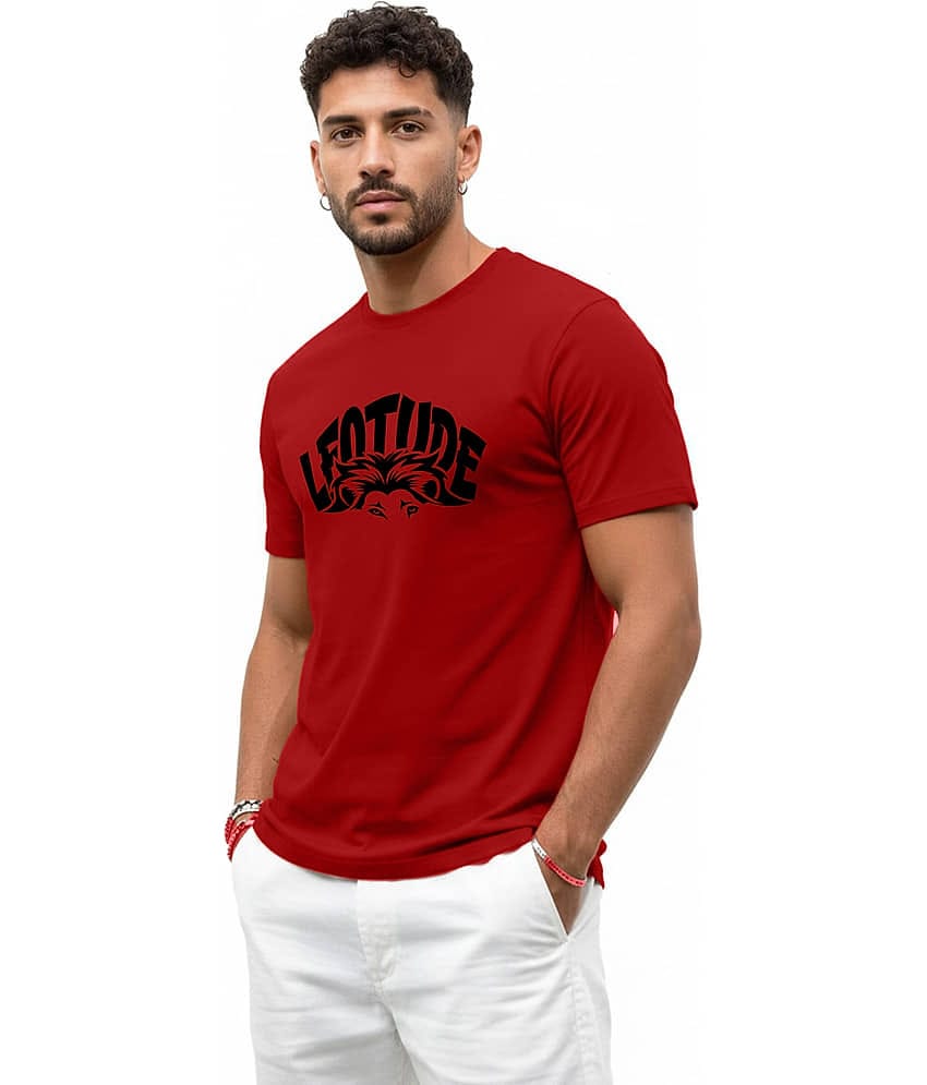 Leotude Men Cotton Blend Regular Fit Printed T-Shirt ( Red )