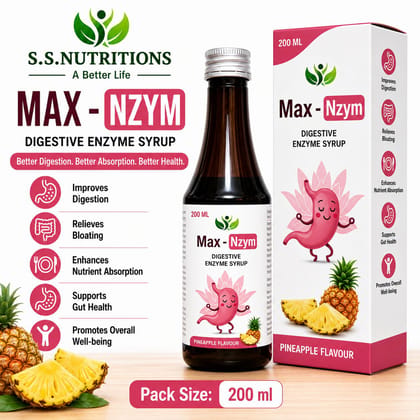 Max - Nzym Digestive Syrup Pineapple Flavour Bottle - 200ml