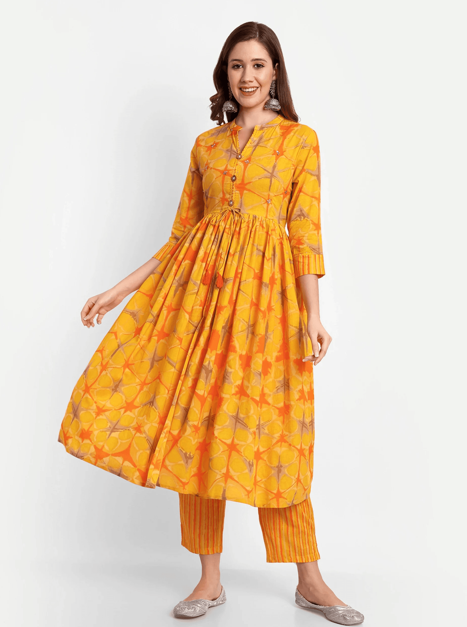 Block Print Kurti With Trouser-XS