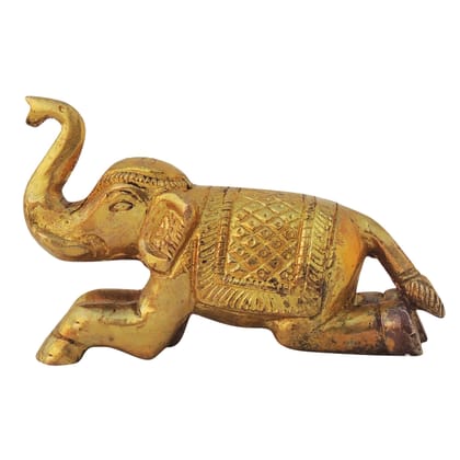 Antique Finish Brass Elephant Decorative Showpiece for Interior Styling, Height : 2.1 Inch (BSMAS1130 B)