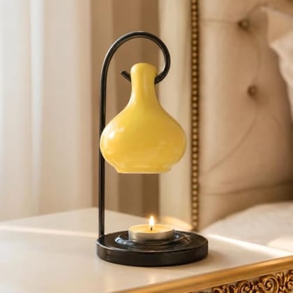Ceramic Aroma Oil Diffuser Hanging Burner for Home Fragrance Decoration and Gifting, 4 x 8 Inch (Hanging - Yellow)