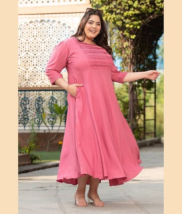 PrettyPlus by Desinoor.com Women Viscose Rayon Solid Fit & Flare Dress ( Pink )