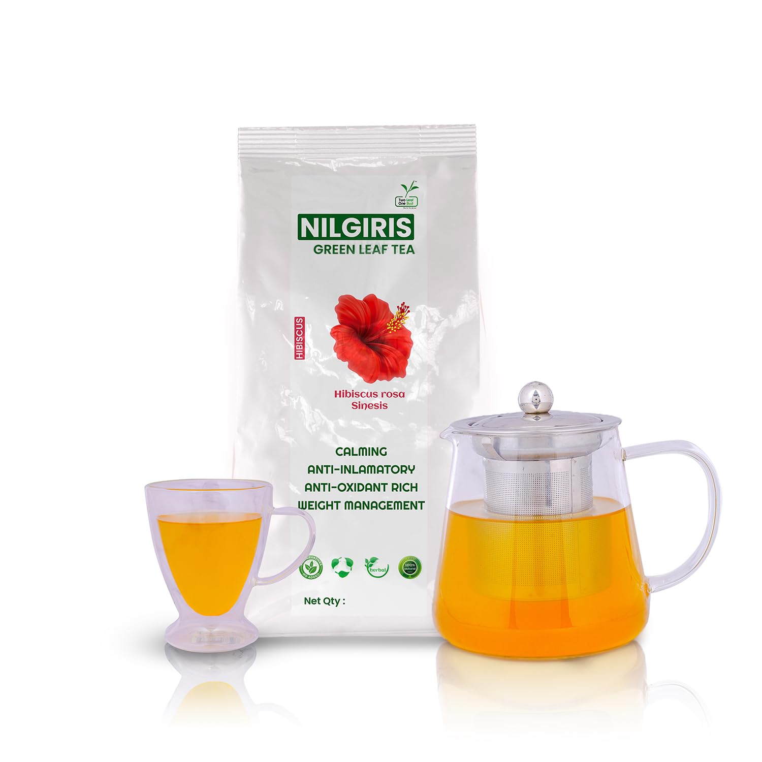 Two Leaf One Bud Nilgris Green Leaf Tea - Hibiscus 100 Gms