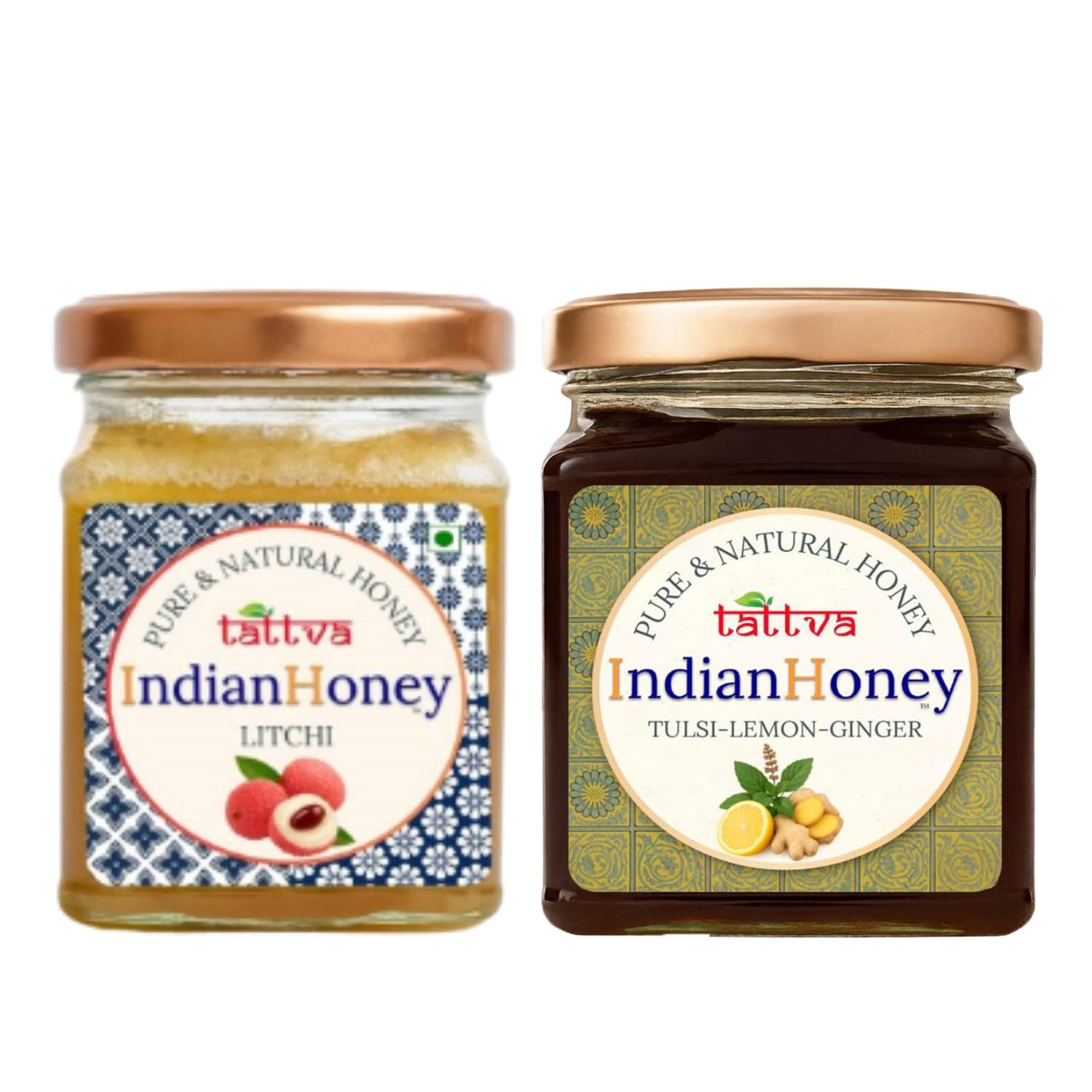 IndianHoney Buttery & Cognitive-Boosting Litchi Honey & Warming & Anti-Inflammatory Ginger Infused Honey Combo Pack (230gm & 230gm)
