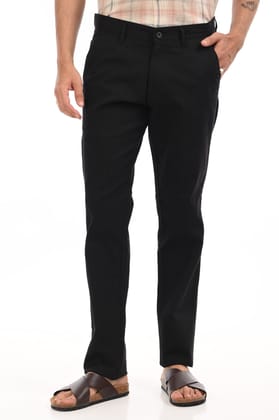 Black Slim Fit Cotton Striped Chinos-30 / Black