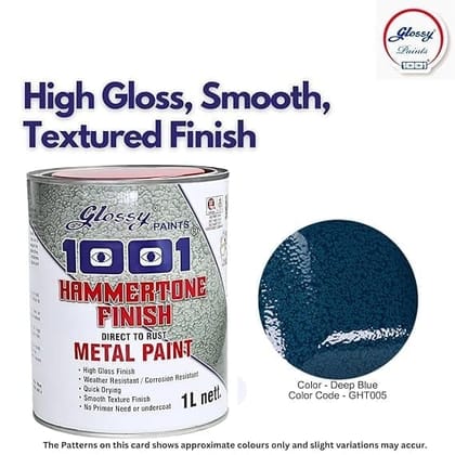 1001 H.Q Coatings Hammertone High-Gloss Paint | Ideal for Metal Almirahs, Pipes, Machinery, Coolers, Steel Cupboards, & Woods & More | 1ltr - Blue