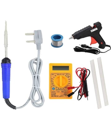 ALDECO: ( 6 in 1 ) Soldering Iron Kit contains- Blue Iron, Wire, Glue Gun, 2 Glue Stick, Digital Multimeter