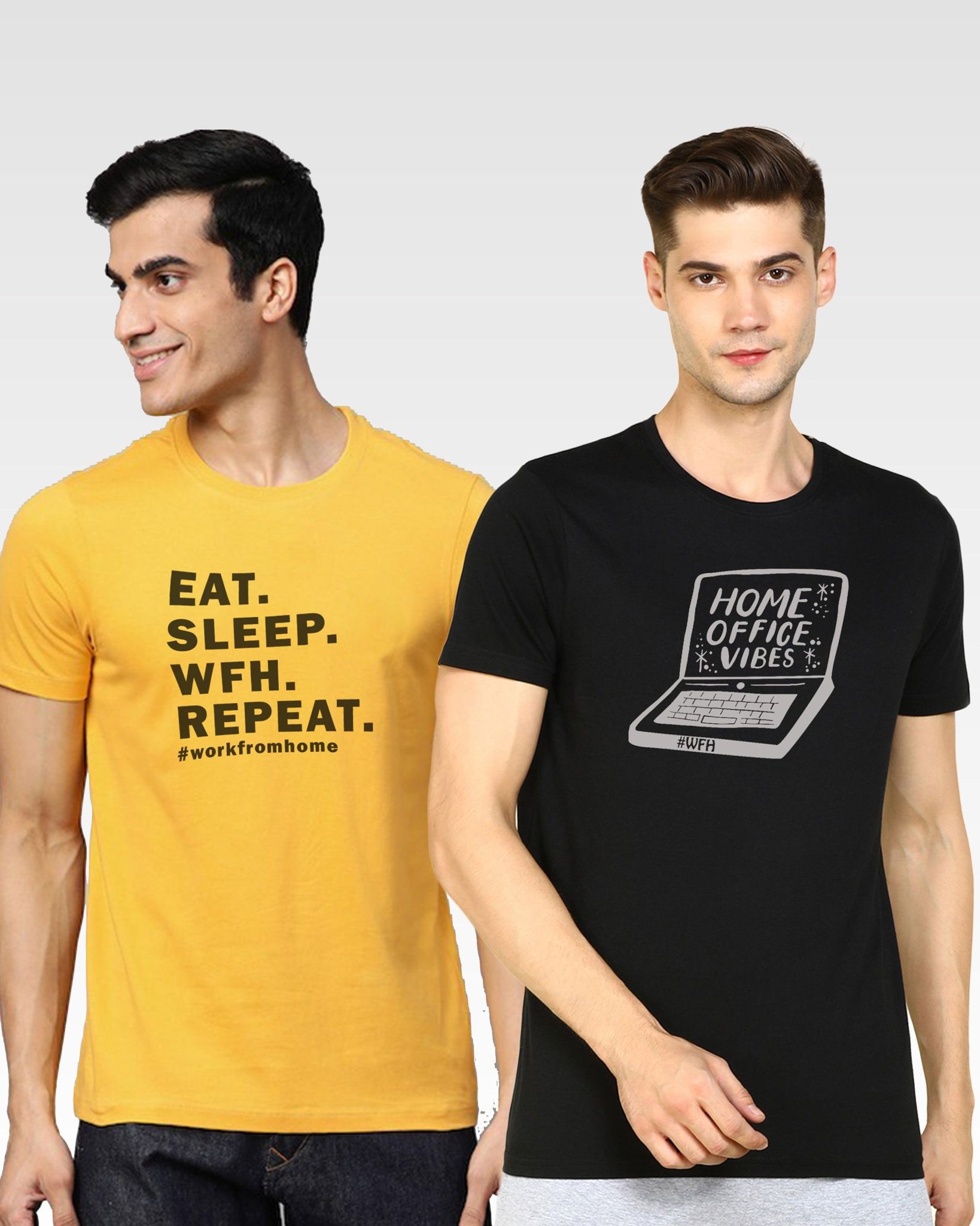 Mens Printed Combo TShirt - 2pcs Pack-XS / MUSTARD-BLACK
