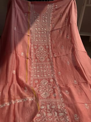 Mul Chanderi Chikankari Set - Rosewood-Rosewood Pink / Mul Chanderi