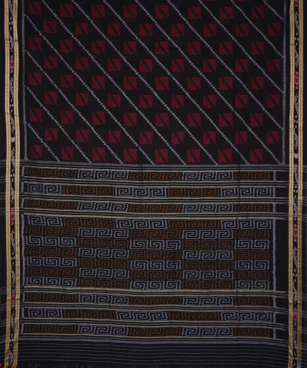 Serifed black maroon cotton handloom nuapatna saree