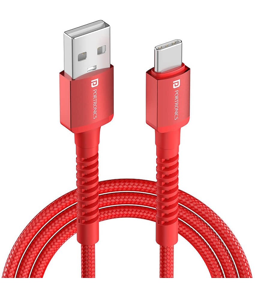 Portronics Red 3A USB Data Cable 2 Meter