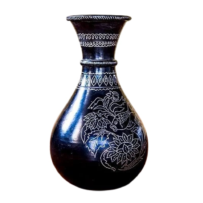 Handmade Black Pottery Flower Vase 10 Inches