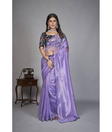 JULEE Organza Solid Saree With Unstitched Blouse Piece ( Lavender )