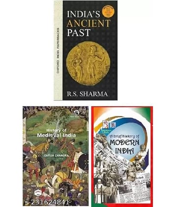 India's Ancient Past by R S Sharma + History of Medieval India Satish Chandra + Spectrum A Brief History Of Modern India By Rajiv Ahir Latest Edition English Paperback
