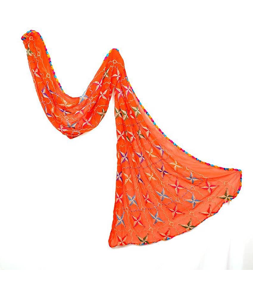 Apratim Orange Chiffon Phulkari Dupatta