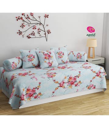 Apala Cotton Floral Diwan Set 6 Pcs - Blue