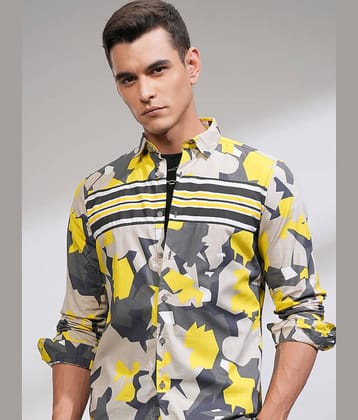 Highlander 100% Cotton Slim Fit Printed Full Sleeves Men's Casual Shirt - Olive ( Pack of 1 )