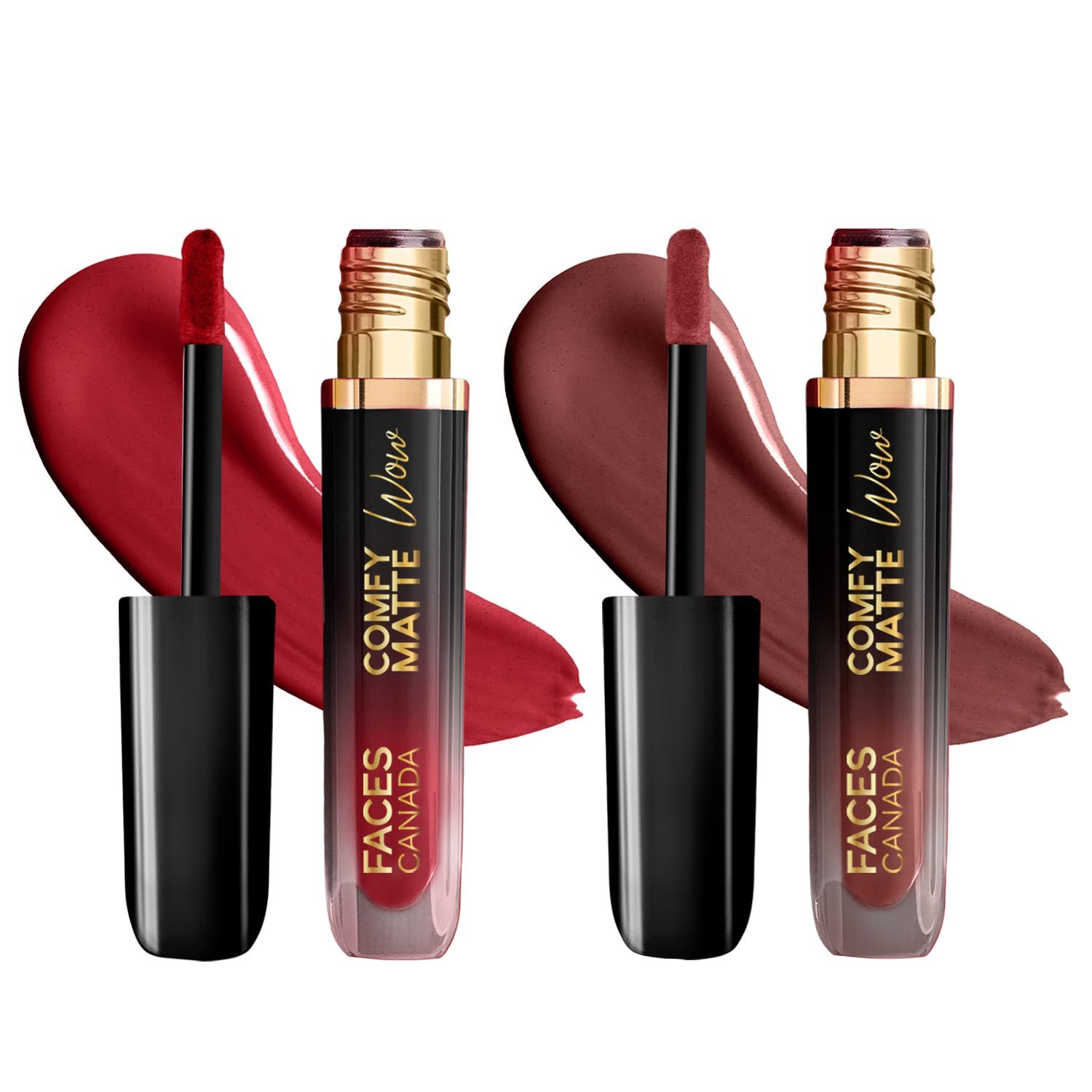 FACES CANADA Comfy Matte Wow Liquid Lipstick - The Bold Edit, (3.8ml x 2) | Cocoa Crush 07 + Maroon Maven 05 | Long Lasting | Matte Finish | Lipstick Combo | Pack of 2 FACES CANADA Comfy Matte Wow Liquid Lipstick - The Bold Edit, (3.8ml x 2) | Cocoa Crus