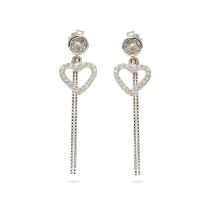 Heart Long Chain Danglers | 925 Silver Earrings for Women-Free / Silver / Modern