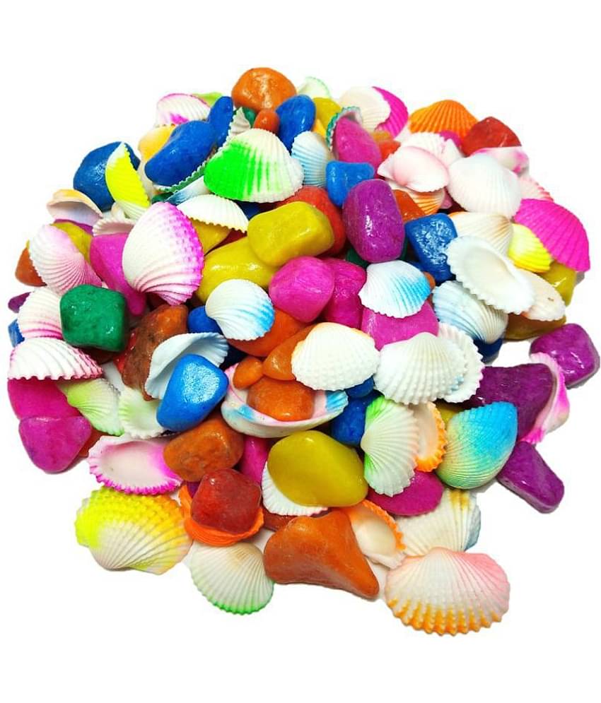 DS Multi-color Pebbles/gravels/stone with seashells for garden, Aquarium, table, vase, fountain, 400gm