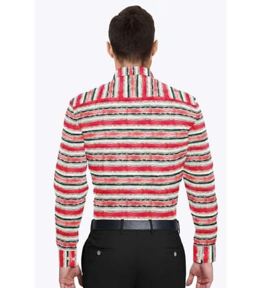 Men's Cotton Blended Striped Full Sleeve Shirt (Red-White, M)-PID53462