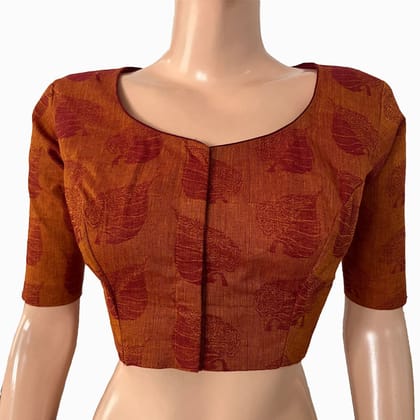 Jacquard Cotton  Round neck Blouse with Lining,  Mustard - Maroon,  BH1257-XXL