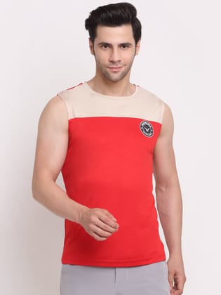 Invincible Men's Color Block Sleeveless Tee-Red / M