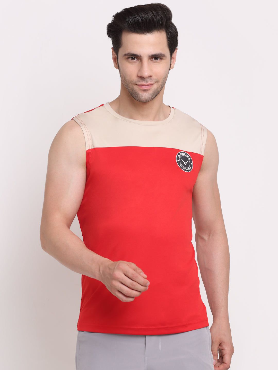 Invincible Men's Color Block Sleeveless Tee-Red / M