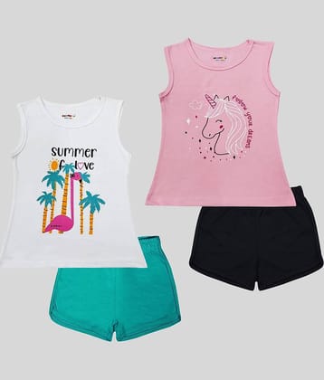 Kuchipoo Pack of 2 Girls Cotton Blend T-shirt With Shorts ( Multicolor3 )