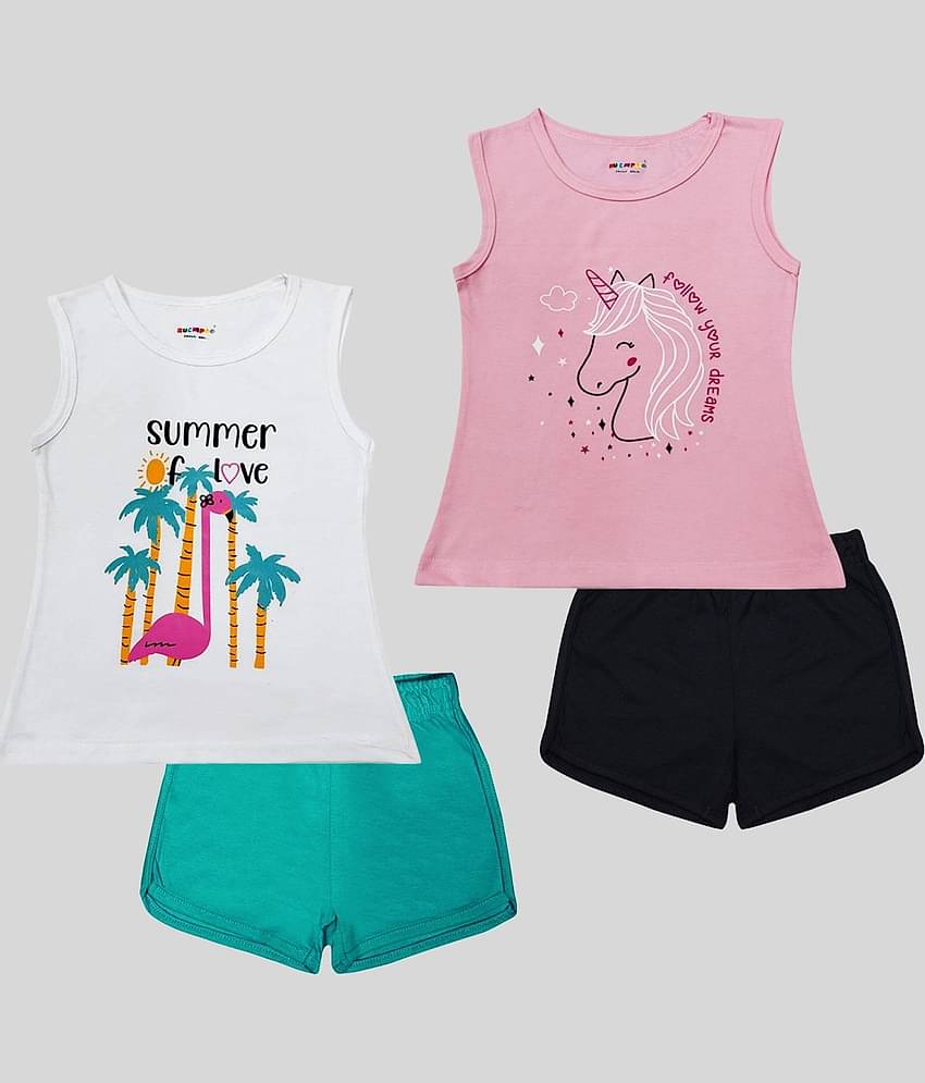 Kuchipoo Pack of 2 Girls Cotton Blend T-shirt With Shorts ( Multicolor3 )