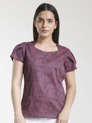 Print Cotton Top - Purple-XL